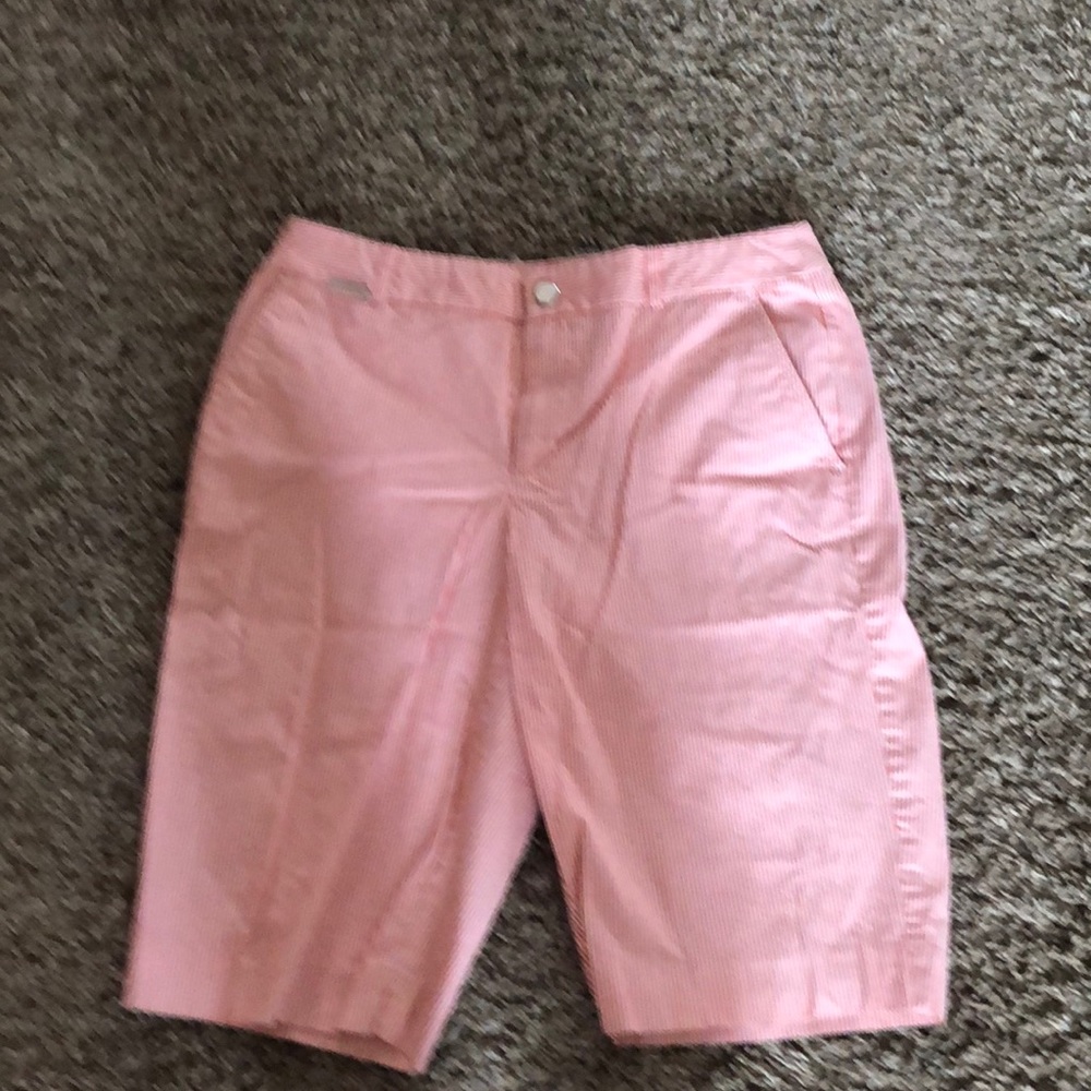 Salmon and white striped shorts